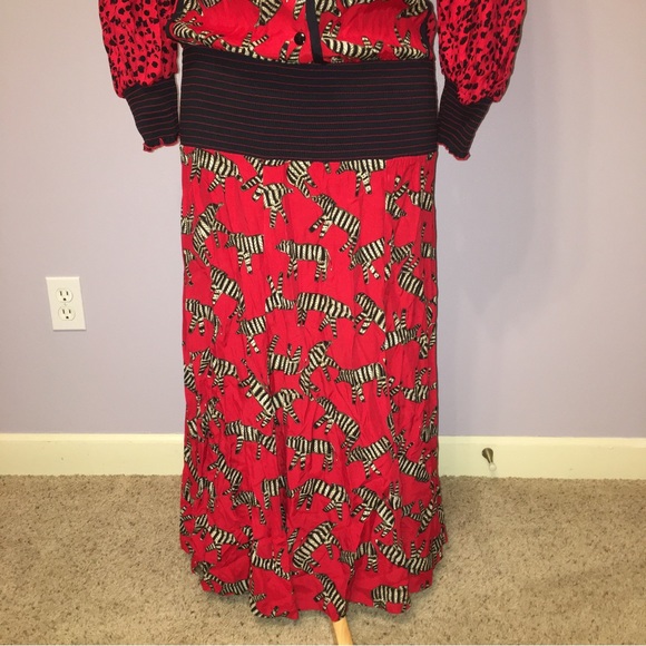 JEANNE MARC Dress VINTAGE Pop Art ZEBRA Cheetah RED / BLACK - Sz 4 Made in USA - Picture 15 of 16